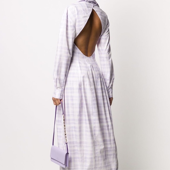NWT Jacquemus la robe valensole gingham open back midi dress in purple checked - Picture 7 of 7